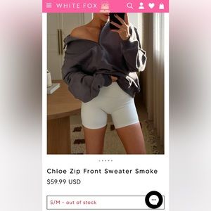 Sarah’s Day White Fox Boutique Chloe Zip Front Sweatshirt Smoke Size S-M